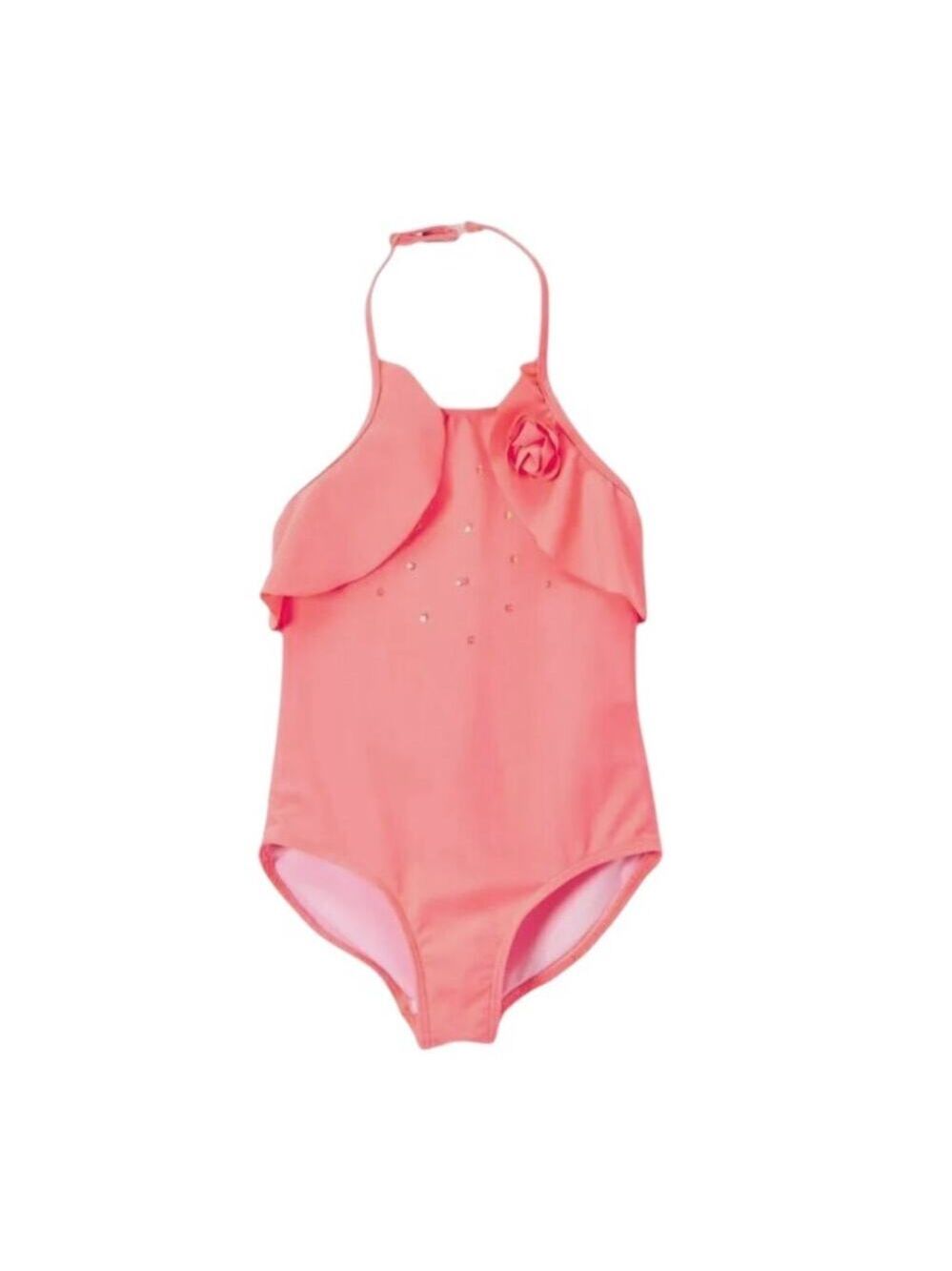 Kate Mack Girls Paradise Island Coral Swimsuit With Flounce Size 10 NWOT